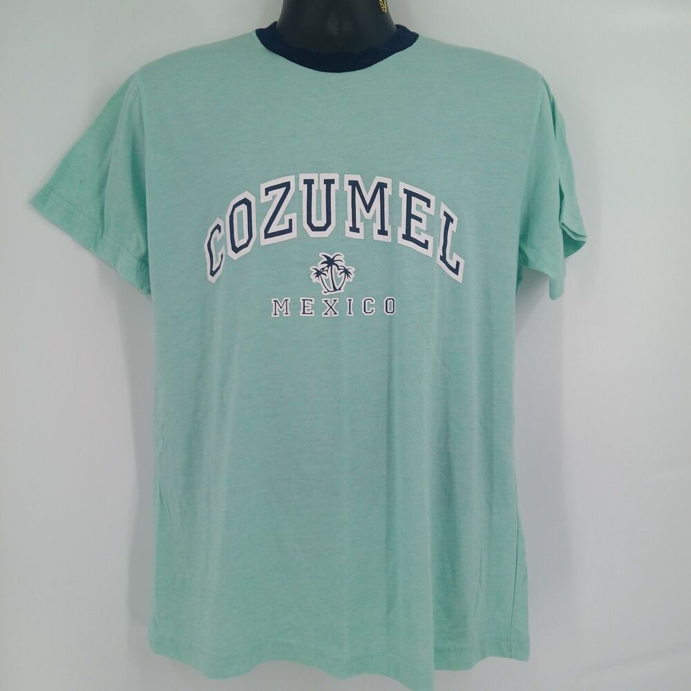 Vintage COZUMEL Mexico Ultramar Graphic T-Shirt Short Sleeve Green Mens L